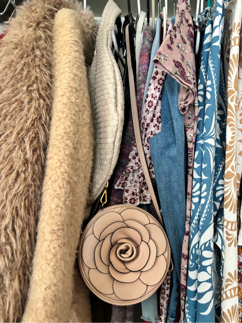 MK Round Pink Floral Applique Crossbody Bag